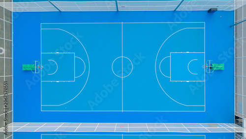 Aerial View of Standard Indoor Basketball Court Layout