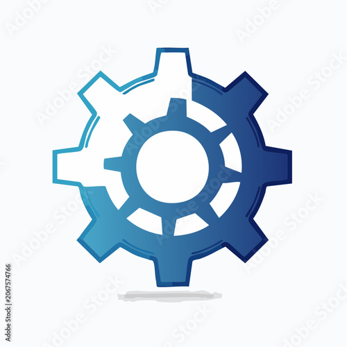 Bold blue gear graphic with thick outlines
