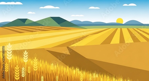 Golden wheat field under dramatic cloudy sky.