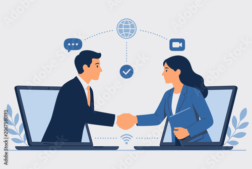 Virtual business partnership handshake
