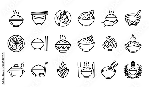 Fotografie Asian Food and Noodle Dish Icon Collection Featuring Traditional Cuisine Element