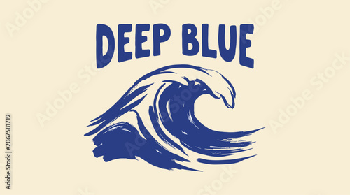 Deep blue wave. Surf vintage artwork. Summer beach t shirt vector design.. Ocean wave illustration