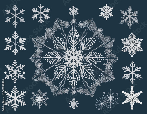 Canvas-taulu Winter round snow shape made of hand drawn dots beads dot snowflakes Simple circ