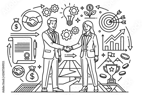 Business partners shaking hands for partnership and strategic success