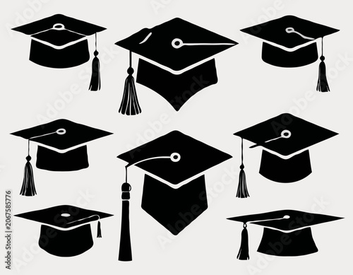 set of Grad cap silhouette icon. Clipart image isolated on white background