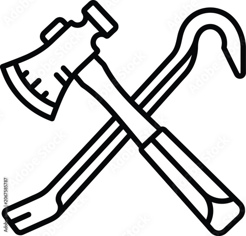 Fotografía Crossed Axe And Crowbar Black Line Art Illustration