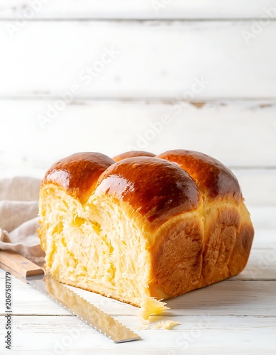 Freshly Baked Homemade Bread on Wooden Surface.