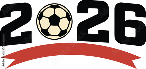  2026 Soccer Championship Graphic Emblem with Red Ribbon