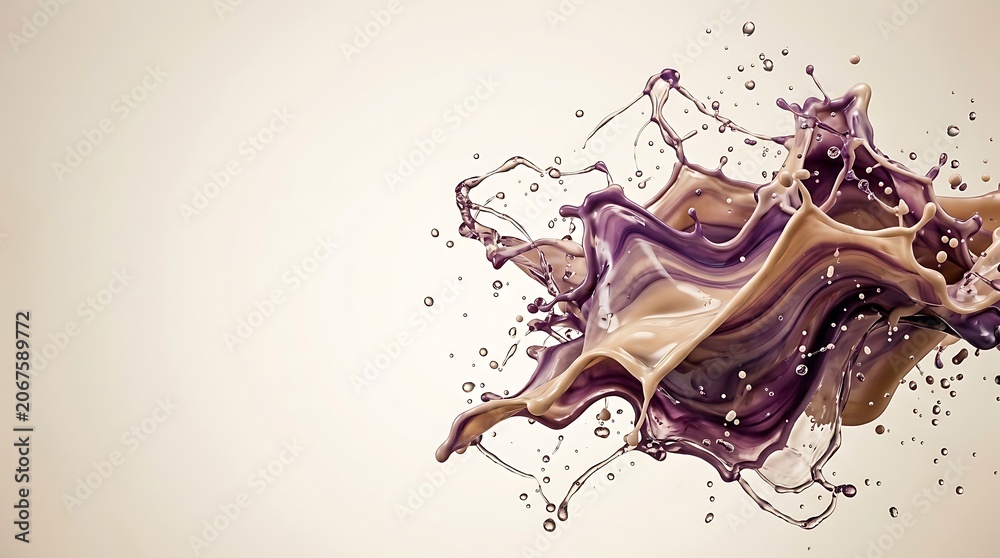 Naklejka premium Dynamic splash of purple and beige liquid on light background