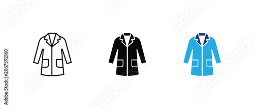 Lab coat icon, medical doctor uniform science research jacket set. vector illustration