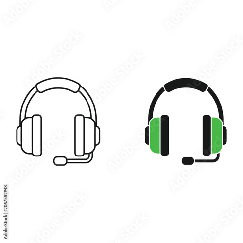 Headset Line and Flat Icon Set Vector Symbol 
