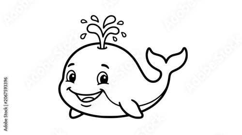 Photos Cute cartoon whale blowing water spouting blowhole black line art drawing for ki