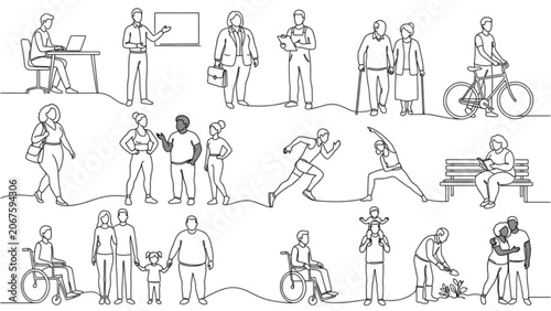 Quadro su tela Premium Body Diversity Human Figures Line Art Collection – Inclusive Architectur