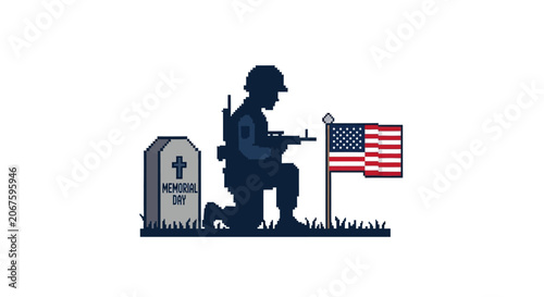 American soldier kneeling with gun.