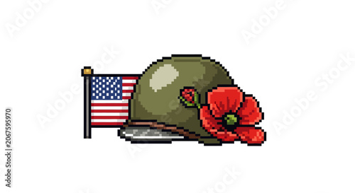 American military helmet with poppy flower.