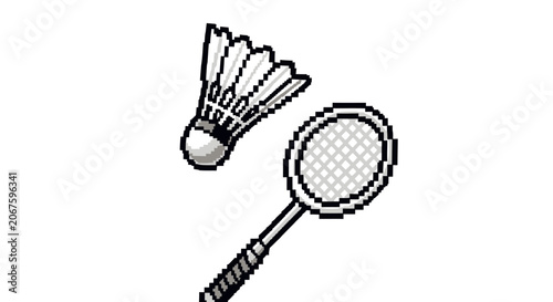 Badminton racket and shuttlecock equipment.