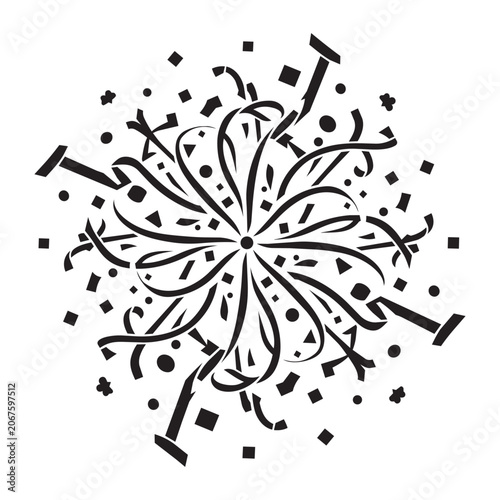 Minimalist black party streamers and confetti corner border vector illustration