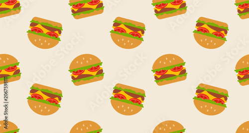 Seamless Pattern of Delicious Hamburgers on White Background.