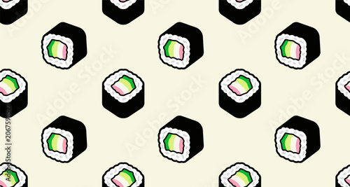 Sushi Roll Seamless Pattern Background for Japanese Restaurant Menu and Asian Food Themes