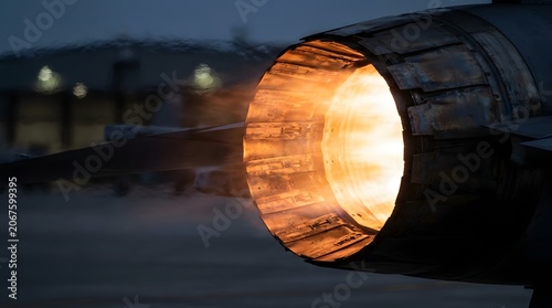Glowing orange afterburner exhaust of a military fighter jet engine firing at night showcasing advanced aerospace engineering and aviation power