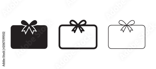 Gift card icons with bows in black and white for presentations and marketing materials  three gift card icons