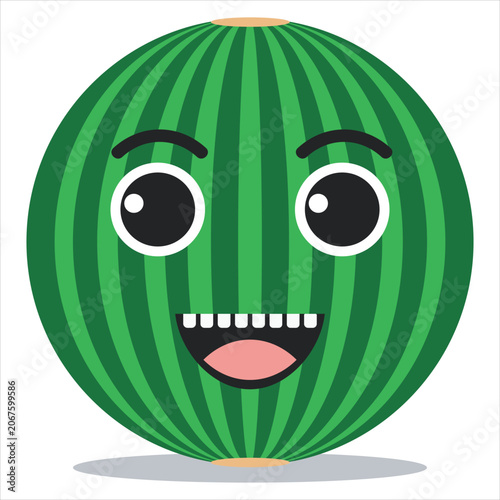 Funny watermelon icon with smiling face cartoon fruit symbol