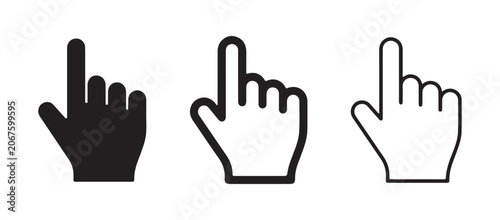 Hand icons pointing index finger cursor symbols for web design isolated on white background