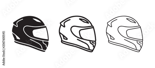 Foto Motorcycle helmets in black and white line art style for design and safety conce