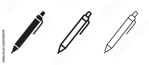 ballpoint pens in different line styles for drawing and writing isolated on white background