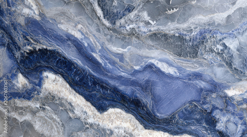 Konstfotografi Intricate blue-grey marble vein pattern with wavy silver accents veins texture