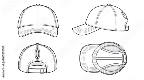 Women's Sport Hat Line Art - Curved Brim Ponytail Opening Technical Illustration