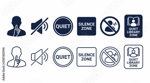 Quiet Zone Silence No Noise Icon Set Flat Vector Library Hospital Symbol Badge Signage App UI Website EPS SVG