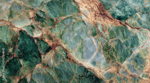 Fotografía Intricate earthy quartz vein patterns with copper and green mineral accents text