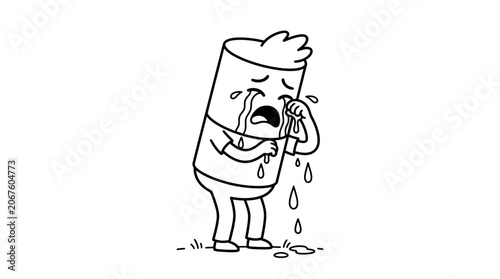 Konstfotografi Sad Cartoon Character Crying Profusely, Tears Falling on Isolated White Backgrou