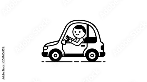 Photos Person driving a small car on a road, traveling with ease, isolated white background