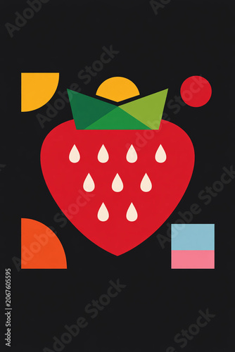 Digital artwork featuring a cartoon strawberry with planets and rain in the background.