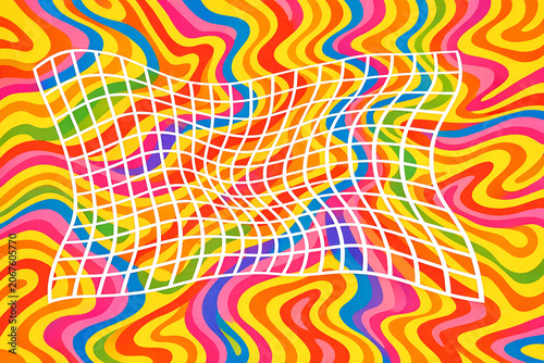 An abstract digital art piece featuring a fractal pattern in hues of pink and orange against a gray background.