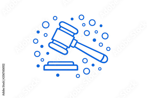 Simple line drawing of a gavel with bubbles, possibly representing air or shockwave emanating from it.
