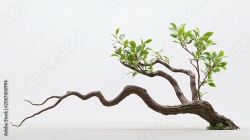 Tropical Jungle Liana Vines with Moss and Orchid Leaves Isolated on White