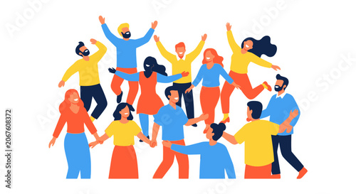 Tableau sur toile Diverse group of happy people jumping.