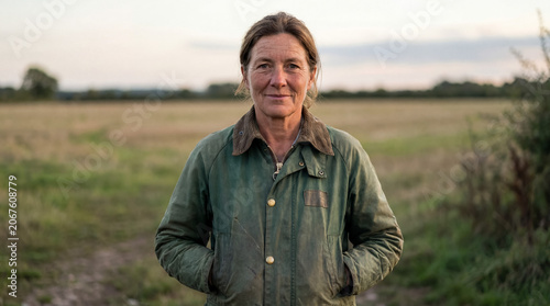 Woman farmer posing in a cultivated field, concept of agriculture, sustainable farming, and rural lifestyle outdoors
