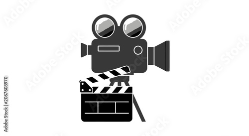 Foto Film camera with clapper board.