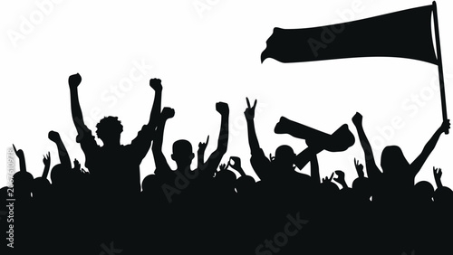 Canvas-taulu Energetic Crowd Silhouette Against A White Background