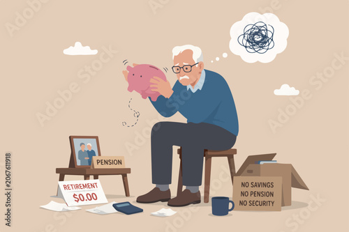 Картината върху платно Poor retiree old man, broke losing all pension or retirement funds, financial pr