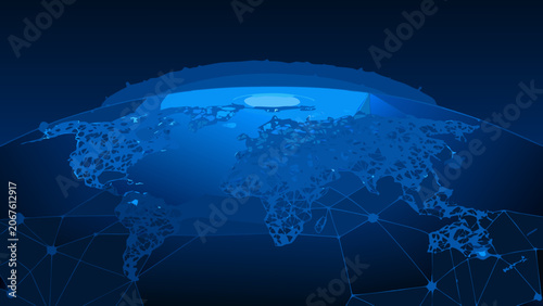 Schilderij op canvas Stylized World Map Projection With Network Connections Blue Tone