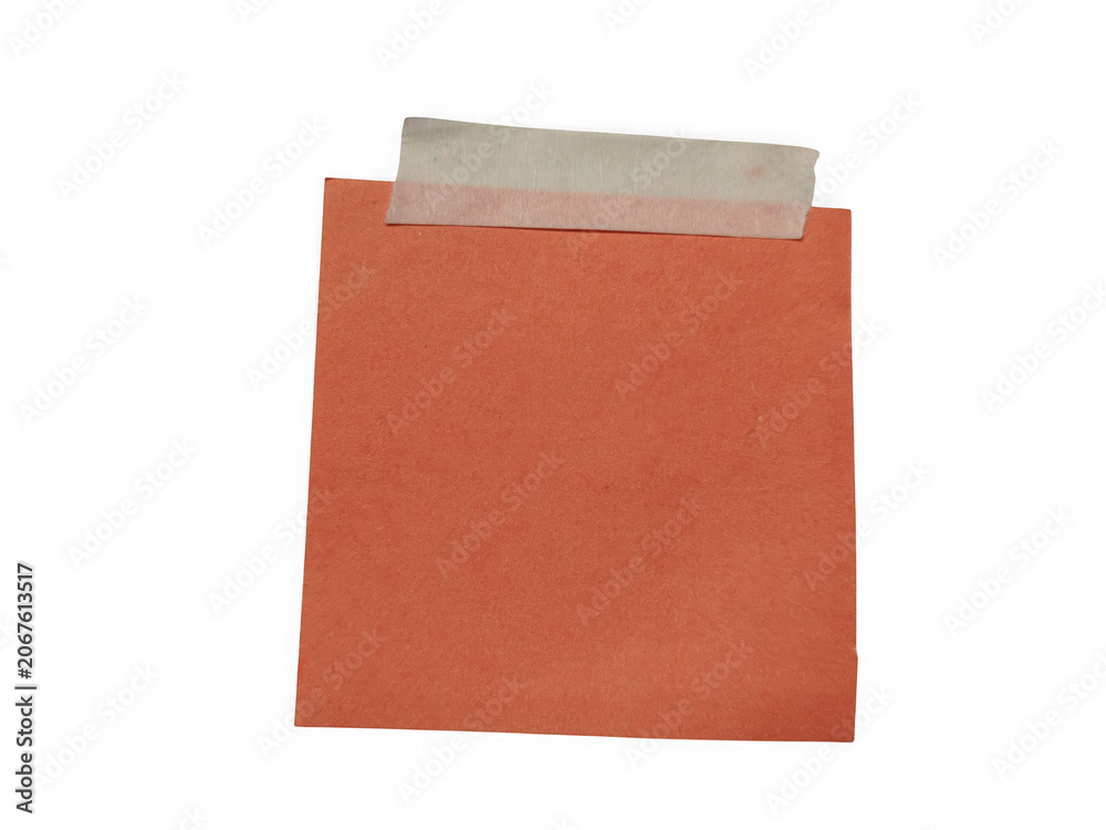 Fototapeta premium Square terracotta colored paper note attached with a piece of masking tape isolated on transparent background