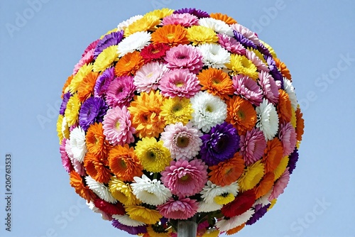 A bunch of colorful flowers floating in the air
