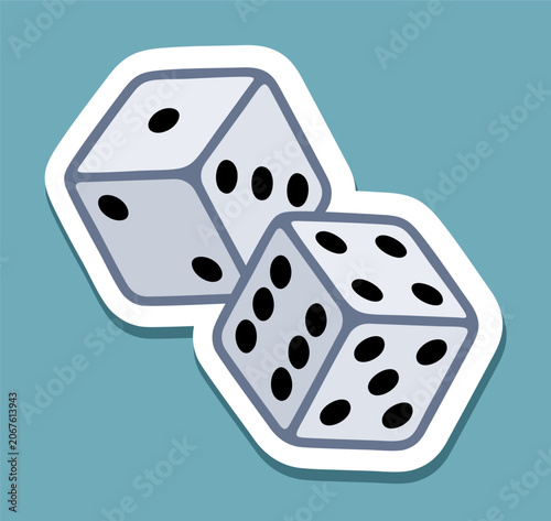 Classic game cubes associated with risk, fortune and random outcomes. Clean icon design suitable for casino, recreation and strategy concepts. Stickers for gaming, statistics, competition and winning 