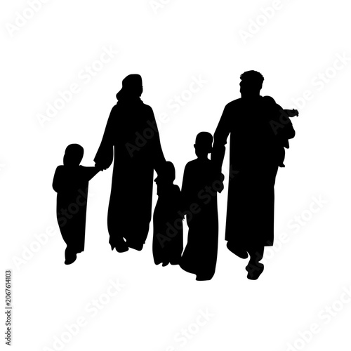 Silhouette Vector Illustration of a Family Going to the Mosque