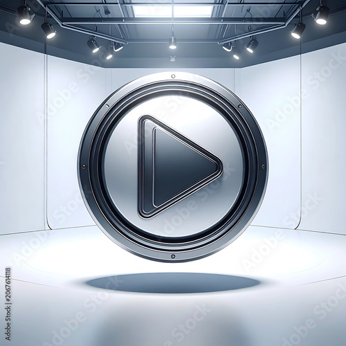 Modern Play Button Symbol in Studio Setting.